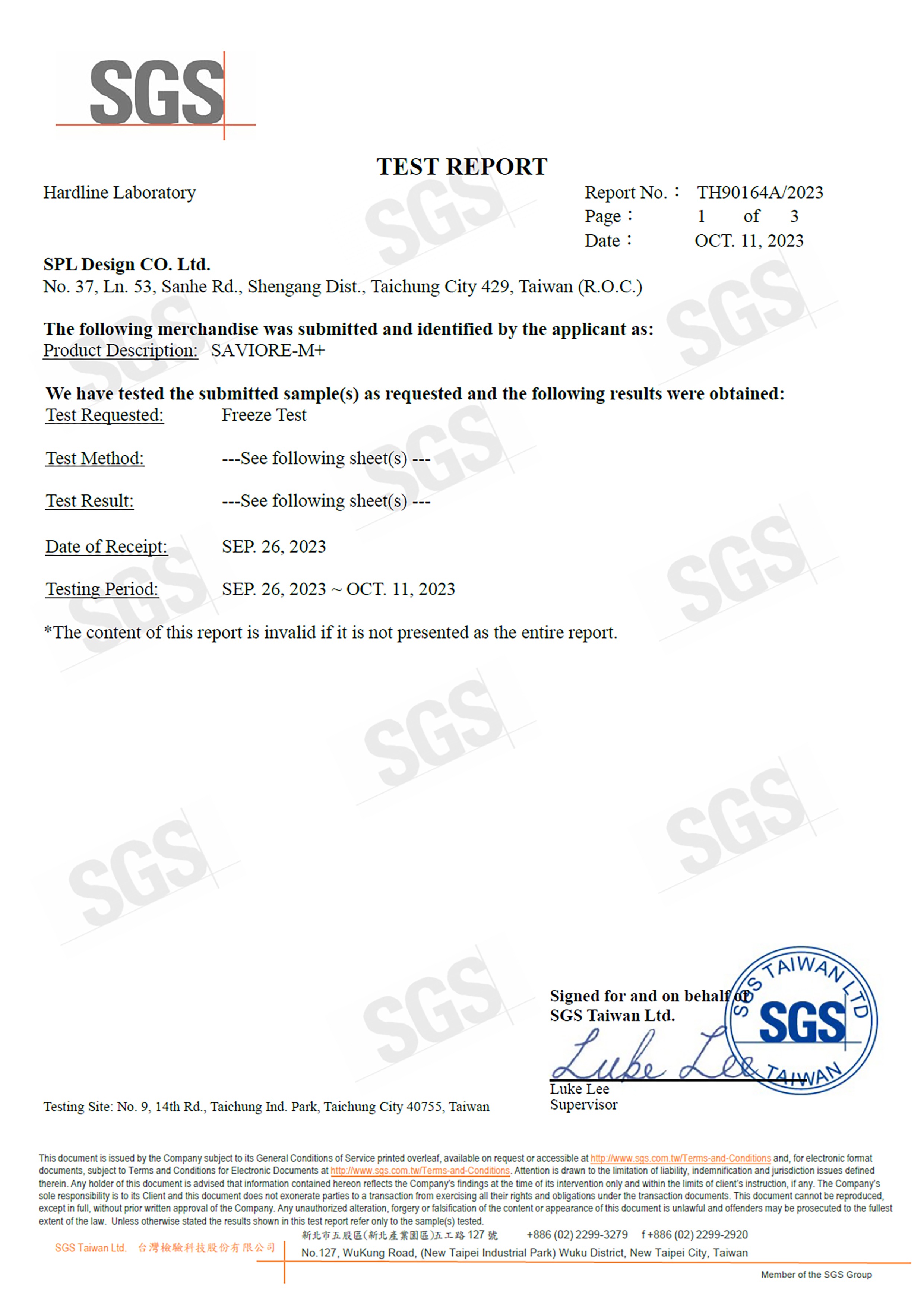 SGS - freezing point test